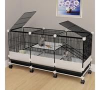 2-Layer Encryption Mesh Rabbit Cage, Indoor Rabbit Hutch, with Trays and Urine Guard (One Color 109x37x55cm)