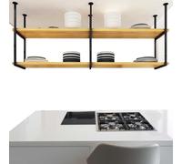 2-Layer Kitchen Overhead Storage Shelf Bracket - Heavy-Duty Iron & Solid Wood Ceiling Rack for Pots, Pans & Plants - Wall-Mounted Decorative Shelving (110x30x80cm)