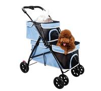 2 Layer Pet Dog Pram Cat Stroller for 2 Cats, Double Layer Pet Dog Strollers for Small Dogs, Dog Prams Pushchairs for Puppy Cats Cart Share Travel Strollers Carriage(Blue)