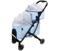 2-Layer Pet Stroller for Dogs & Cats - Foldable 4-Wheel Pet Pram with Mesh Canopy, Detachable Cabin Bag, Swivel Front Wheel & Rear Foot Brake for Ultimate Safety & Comfort