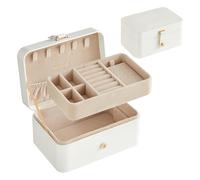 SONGMICS Jewellery Box, 2-Layer Jewellery Storage, 11 x 16 x 8 cm Travel Jewellery Box, Portable Jewellery Case, Small, Spacious, for Larger Accessories, Gift Idea, Cloud White JBC166W01