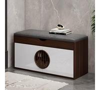 2 Layer Shoe Storage Bench with Seat Cushion, Flip Cover Design, Modern Chinese Style Entryway Organizer for Boots and Shoes