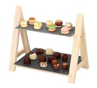2 Layer Slate and Wood Snack Food Etagere Cake Petit Four Display Stand Rack Wedding Decor