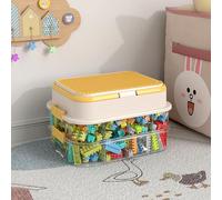 2-Layer Stackable Building Block Toy Storage Organizer Box - Handle with Building Plate Lid & Removable Sorting Trays Cubby Bins