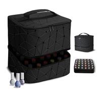 2-Layer Travel Makeup Bag,Nail Polish Organizer,Nail Tools Storage,Carry-on Only Polish Package,Waterproof,Adjustable Dividers Compartment,Holds 30 Bottles of 15ML Nail Polish