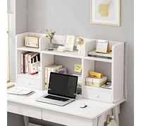 2 Layer Wooden Desktop Bookshelf - Desk Organizer With Drawers, Office Open Storage Display Shelves, Computer Desk Desk Bookcase, Large Capacity Storage Rack For Dressing Table ( Color : White , Size