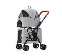 2 Layers Dog Pram Pet Stroller Pushchair Pet Strollers for Dogs and Cats, Double Tier Pet Dog Stroller Carriage, Great for Twin Or Multiple, Breathable Travel Carrier, Gray