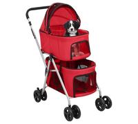 2-Layers Folding Dog Stroller Red 83x48x97 cm Oxford Fabric, Double-Layered Pet Pram with Sunroof, Breathable Mesh, Storage Pockets, and Rotatable Front Wheels