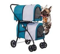 2 Layers Pet Stroller, Double Dog & Cat Pram Travel Carrier, Lightweight 4 Wheel Pushchair for Twins or Multiple Pets, Ideal for Outdoor Adventures and Easy Transport