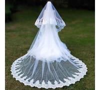 2 Layers Sequins Lace 3 Meters Cathedral Woodland Wedding Veils with Comb 3meters Long White Ivory 2 T Bridal Veils-white-400cm