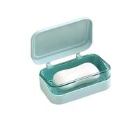 2 Layers Soap Dish with Lid, Portable Soap Case Box For Bathroom Travel Hote Hiking (Blue)