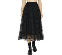 2-Layers Tulle Skirt for Women Elegant Cherry Pattern Mesh Midi Skirt Elastic High-Waisted A-Line Swing Long Skirt Black XL