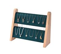2 Layers Wood Slope Shape Jewelry Display Necklace Pendant Organizer Stand Holder Rack Showcase Tray for Home Or Store Use(Green)