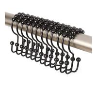 2 Lb. Depot Double Shower Curtain Hooks Rings (Matte Black Decorative Finish) Premium Rust Resistant Stainless Steel Metal Hook, Roller Balls Glide on Shower Rods, Set of 12