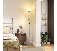 2 LED Modern Floor Lamp with Adjustable Lampshade for Living Room HOMCOM Silver One Size