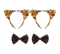 2 Leopard Print Ear Headbands And 2 Bow Ties, Soft, Comfortable And Three-Dimensional, Lightweight And Stable Without Weighing On The Head, Suitable For Ladies And Girls Party Wear.