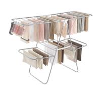SONGMICS 2-Level Clothes Airer, Foldable Clothes Drying Rack, Free-Standing Laundry Rack with Adjustable Wings, Indoor Outdoor Use, Bed Linen Clothing, Silver and White LLR053W01V1