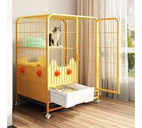 2-Level Small Animal Cage Cat Cage, Cat Villa, with Toilet - All-in-One Small Cat House, Indoor Detachable Metal Cat Cage, Large Exercise Place Ideal for 1-2 Cat, Yellow,Yellow-78x55x100cm