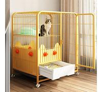 2-Level Small Animal Cage Cat Cage, Cat Villa, with Toilet - All-in-One Small Cat House, Indoor Detachable Metal Cat Cage, Large Exercise Place Ideal for 1-2 Cat, Yellow,Yellow-78x55x85cm