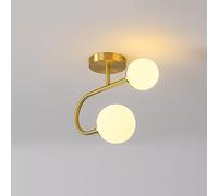 2-Light Antique Decoration Home Brass Flush Mount Ceiling Light Mid Century Frosted Glass Globe Chandelier Sputnik White Vintage Hallway Light Fixtures for Porch Kitchen