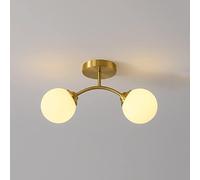 2-Light Antique Decoration Home Brass Flush Mount Ceiling Light Mid Century Frosted Glass Globe Chandelier Sputnik White Vintage Hallway Light Fixtures for Porch Kitchen