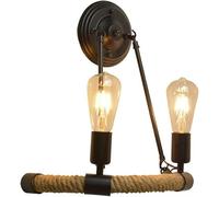 2 Light Base Retro Hemp Rope Wall Light, Industrial Black Rustic Wall Sconce, Indoor Lighting Fixture,Led Ceiling Pendant Lamp