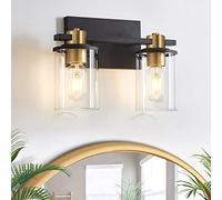 2 Light Bathroom Vanity Light, Black and Gold Bathroom Light Fixtures, Sconces Wall Lighting with Glass Shade, Modern Farmhouse Vanity Lighting fixtures for Bathroom, Bedroom, Hallway