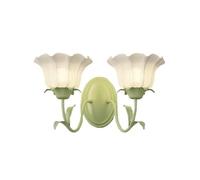 2 Light Bathroom Wall Sconce Tulip Milk Glass Flower Wall Mounted Double Lamp Vanity Light Over Mirror Nordic Modern Green Floral Wall Lamp for Girls Bedroom Bedside Hallway Living Room(Flower,2 light