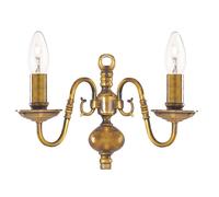 2 Light Bulbs Antique Brass Finish Hallway Wall Fit Bracket Candle Style Light