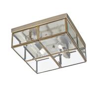 2 Light Bulbs Brass Clear Bevelled Glass Box Flush Ceiling Mount Fit Chandelier
