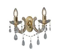 2 Light Bulbs Polished Brass Finish Arm Frame Wall Fitting Bracket Crystal Drops