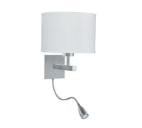 2 Light Bulbs Satin Silver Dual Arm LED Wall Bracket Light White Fabric Shade