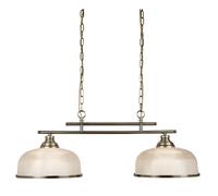 2 Light Antique Brass Finish Ceiling Bar Light with Halophane Ribbed Glass Shade