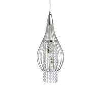 2 Light Chrome Finish Cage Frame Ceiling Pendant Chandelier with Crystal Drops