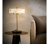 K LIVING Carter Ribbed Glass Brass Table Lamp | 2 Light Bulb Style Semi-Opaque Glass Decorative Lighting Solution for Modern Homes | Bedroom Table Light with Elegant Finish