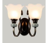 2-light Vanity Light Retro Flower Glass Wall Sconce Black Bathroom Lighting Fixture With Ceramic Decorat, Mid Century Rustic Floral Wall Mount Lamp For Bedroom Restaurant Livin
