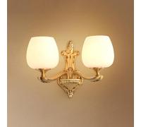 2-Light Vintage Brass Double Wall Sconce with White Milk Glass Shade Antique Gold Bathroom Vanity Light Fixtures Bedside Mounted Lamp for Farmhouse Bedroom Living Room Hallway(Double Lights)
