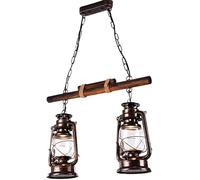 2-Lights American Country Woody E27 Edison Antique Pendant Lantern Lamp V-intage Style Kerosene Lamp Classic Oil Rubbing Bronze Metal Chandelier Droplight Light