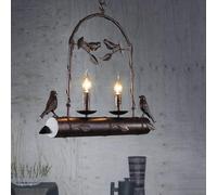 2-Lights American Pastoral Bird Wrought Iron Hanging Lamp Creative Retro Chandelier E14 Socket Pendant Light Fitting Personality Balcony Restaurant Bar Clothing Store Ceiling Lamp