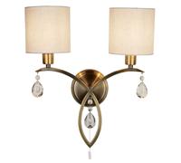 2 Lights Antique Brass Finish Wall Bracket Indoor Lighting with Fabric Shades