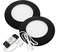 (2 Lights & Driver) BLACK Ultra-Slim Round Under Cabinet Surface Light & Driver - Warm White LED