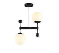 2 Lights Globe Mid Century Chandelier Sputnik Pendant Light Fixture Globe Glass Lampshade Ceiling Light Pendant Dining Kitchen Bedroom Lighting-Black 50x56cm