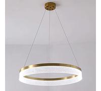 2-Lights Gold Ring Chandeliers, Aluminum Annulus Pendant Light with Acrylic Shade, Dimmable LED Hanging Lamp, Living Room Lighting Suspension Lamps, Nordic Drop Lights