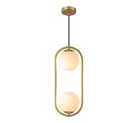 2-Lights Mid Century Pendant Light Brushed Brass Ceiling Hanging Lighting Modern Gold Globe Chandelier Fixture with White Globe Glass Lampshade for Kitchen Island Dining Room Bedroom Made in China