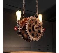 2-Lights Retro Industrial Big Gear Wheel Chandelier Metal Water Pipe Ceiling Pendant Light E27 Hanging Lamps, Chandelier