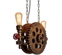 2-Lights Wooden Wheel Ceiling Hanging Light Industrial Retro Metal Restaurant Bar Ajustable Pendant Light,soft light