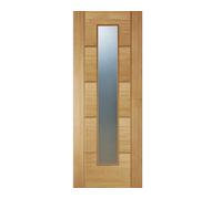 2 Lite Linear Clear Glazed Contemporary Oak Veneer Internal Timber Door, (H)1981mm (W)762mm (T)35mm