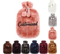 2 Liter Personalised Fluffy Hot Water Bottle with Embroidered Name/Text, Custom Hot Water Bottle with Soft Faux Fur Cover, Pain Relief for Back Neck and Shoulders Great Gift (Pink)