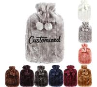 2 Liter Personalised Fluffy Hot Water Bottle with Embroidered Name/Text, Custom Hot Water Bottle with Soft Faux Fur Cover, Pain Relief for Back Neck and Shoulders Great Gift (Light Gray)