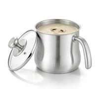 2 Litre Milk Pan, Diameter 16 Stainless Steel Pot with Non-Slip Stainless Steel Handle, 14 cm High Stainless Steel Milk Pan, Double-Walled with Pouring Spout and Lid, Universal Pourer Milk Pan